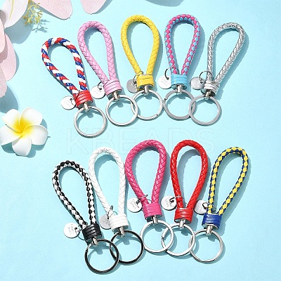 10Pcs 10 Colors PU Leather Knitting Keychains KEYC-YW0001-21-1