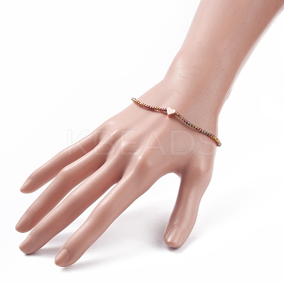 Glass Round Beaded Stretch Bracelet with Brass Heart for Women BJEW-JB08090-1