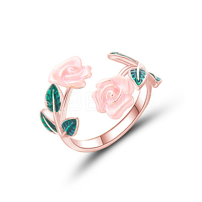 Rose Alloy Enamel Cuff Rings for Women FS-WGBA561-06-1