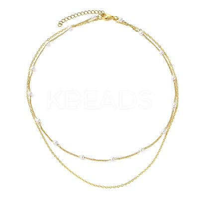 Brass and ABS Imitation Pearl Layered Necklace for Women NJEW-JN04911-02-1