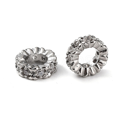 Brass Micro Pave Cubic Zirconia Rondelle European Beads KK-H451-05P-1
