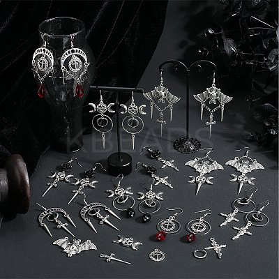 DIY Halloween Brass & Alloy Sword Cross Dangle Earring Making Kits DIY-SC0026-58-1
