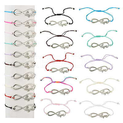 10Pcs 10 Color Alloy Infinity with Hope Link Bracelets Set for Men Women BJEW-TAC0008-02-1