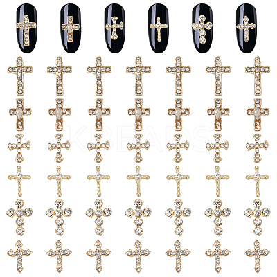 48Pcs 6 Styles Alloy Rhinestone Cross Cabochons DIY-GO0002-01-1