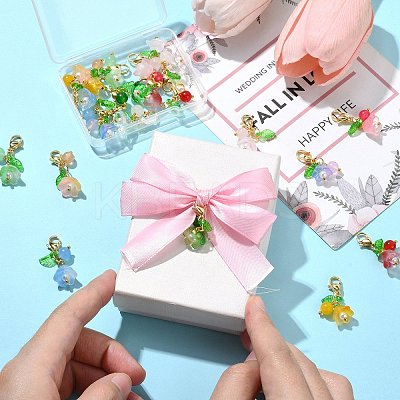 20Pcs 10 Colors Lily of the Valley Glass & Acrylic Pendant Decoration HJEW-CJ00050-1