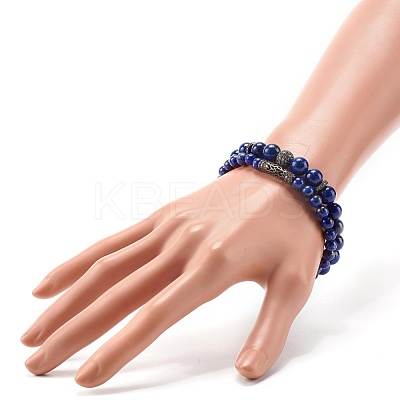 Natural Lapis Lazuli(Dyed) Round Beads Stretch Bracelets Set BJEW-JB06980-03-1