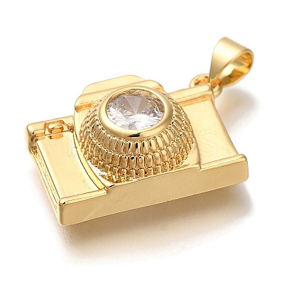 Rack Plating Brass Micro Pave Cubic Zirconia Pendants KK-I720-21G-1