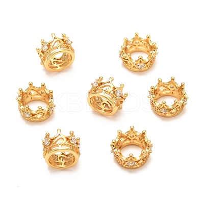 Brass Micro Pave Clear Cubic Zirconia European Beads ZIRC-P086-36G-1