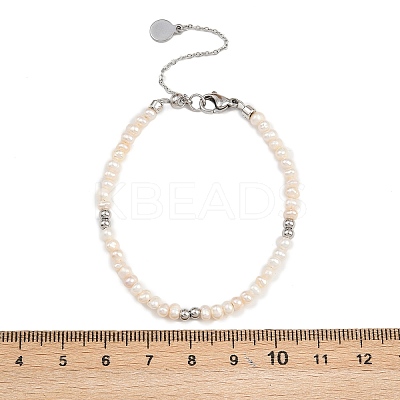 Brass & Natural Pearl Round Beaded Bracelets for Women BJEW-D366-02P-1