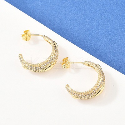 C-Shaped Brass Micro Pave Clear Cubic Zirconia Stud Earrings LS-EJEW-A151-01G-1