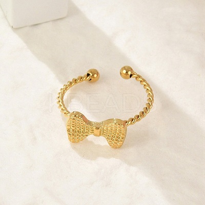 Bowknot 304 Stainless Steel Open Cuff Rings for Women RJEW-G338-08G-1