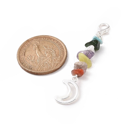12Pcs 12 Styles Natural & Synthetic Mixed Stone Chips & Alloy Moon Pendant Decorations HJEW-CJ00026-1