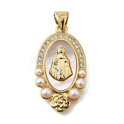 Brass Micro Pave Cubic Zirconia ABS Imitation Pearl Pendants KK-D328-02G-A-1
