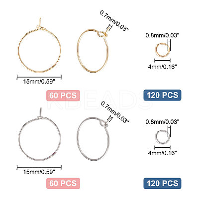 120Pcs 2 Color 316 Surgical Stainless Steel Hoop Earring Findings STAS-UN0043-01-1