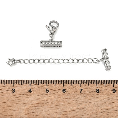 Brass Micro Pave Clear Cubic Zirconia Curb Chain Extender KK-G556-08P-01-1