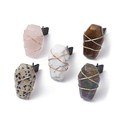 Wire Wrapped Hexagon Natural Gemstone Car Air Vent Clips JEWB-BR00135-1