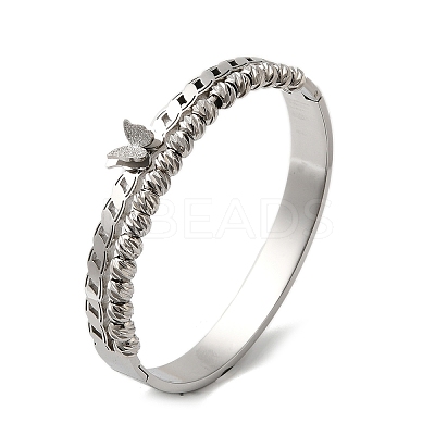 Stainless Steel 2 Lines Butterfly Hinged Bangles for Women BJEW-G719-21P-1