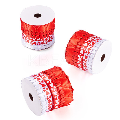 3 Rolls 5 Styles Valentine's Day Polyester Lace Ribbons OCOR-TA0002-19-1