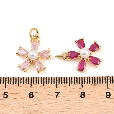 Brass Micro Pave Cubic Zirconia with Plastic Pearls Pendants KK-Z145-08G-1
