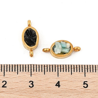 Natural Mixed Gemstone Chip 304 Stainless Steel Oval Connector Charms KK-P300-11G-1