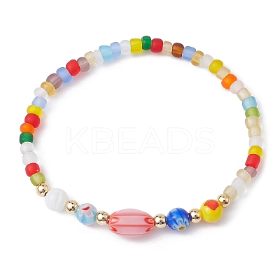 Handmade Millefiori Glass & Seed Beaded Stretch Bracelet BJEW-JB09488-1