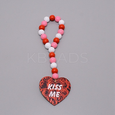 Valentine's Day Theme Schima Wood Beads Pendants Decorations HJEW-TAC0012-13-1