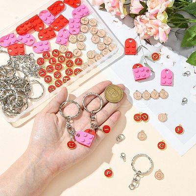DIY Flat Round with Letter A~Z Alloy Enamel Pendant Keychain Making Kits DIY-CJ0002-77-1