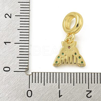 Rack Plating Brass Pave Green & Clear Cubic Zirconia Comb European Dangle Charms KK-Z067-51G-1