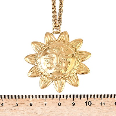 304 Stainless Steel Embossed Human Face Pendant Wheat Chain Necklaces NJEW-P430-03A-G-1