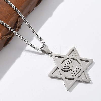 Hanukkah 201 Stainless Steel Star of David Pendant Necklaces NJEW-Z058-02P-1