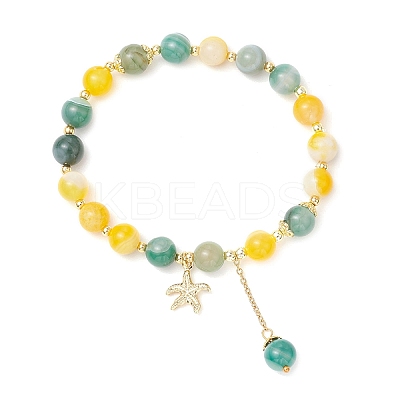 Natural Dyed Striped Agate Round Beaded Bracelets BJEW-JB11936-02-1