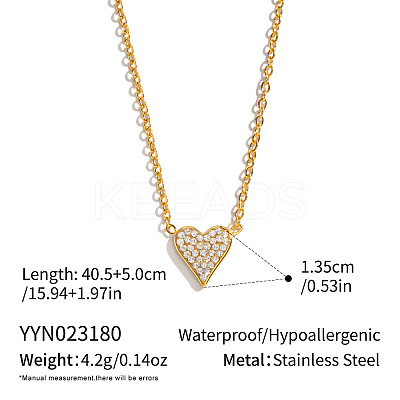 304 Stainless Steel Full Crystal Rhinestone Heart Pendant Necklaces for Women IV5309-1-1