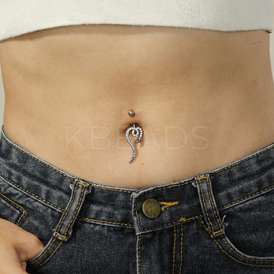 Stylish Snake Stainless Steel Micro Pave Clear Cubic Zirconia Navel Rings UK0800-1