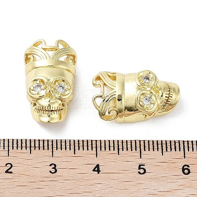 Rack Plating Skull Brass Micro Pave Cubic Zirconia Pendants KK-E102-19G-1