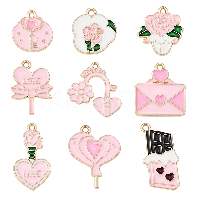 36Pcs 9 Styles Valentine's Day Theme Alloy Enamel Pendants ENAM-FS0002-52-1