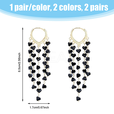2 Pairs 2 Colors Dyed Natural Quartz Crystal Chips Tassel Earrings EJEW-FI0001-85-1