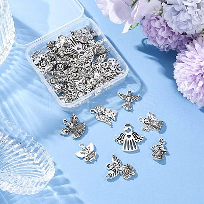 48Pcs 8 Styles Tibetan Style Alloy Pendants TIBE-FP0001-11-1