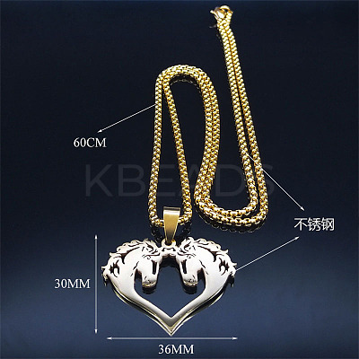 Hip-hop Style 201 Stainless Steel Laser Cut Double Horse Heart Pendant Necklaces FS-WGDE3BC-02-1