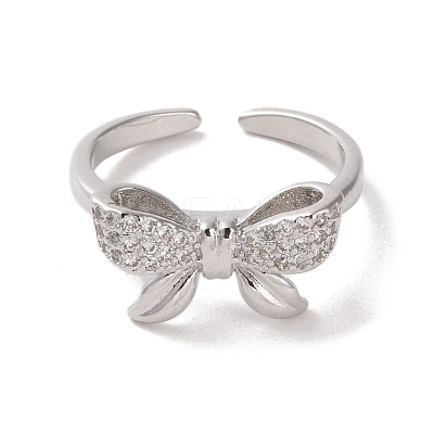 Brass Micro Pave Cubic Zirconia Open Cuff Ring RJEW-K256-58D-P-1