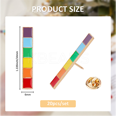 20Pcs Pride Rainbow Color Rectangle Enamel Pins JEWB-FH0001-77-1