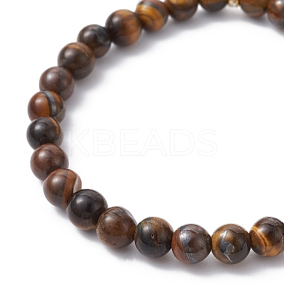 Natural Tiger Eye Round Beaded Stretch Bracelets BJEW-JB09727-04-1