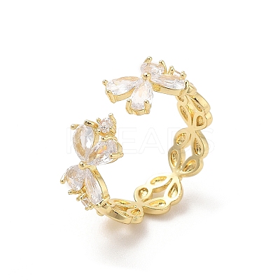 Brass Micro Pave Cubic Zirconia Open Cuff Rings RJEW-R146-17D-G-1
