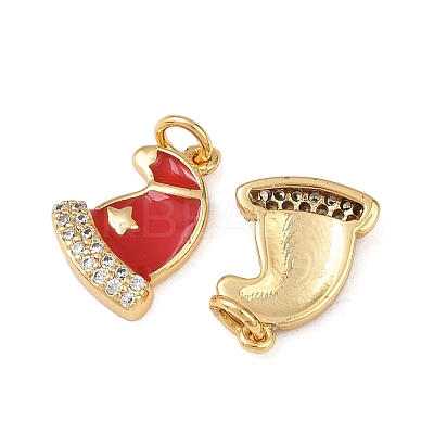 Christmas Brass Micro Pave Cubic Zirconia Enamel Charms KK-L255-19G-10-1
