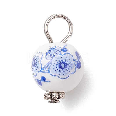 Handmade Flower Printed Porcelain Ceramic Pendants PALLOY-JF03928-1