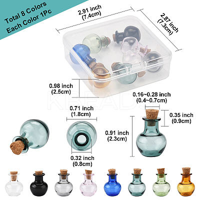 8Pcs 8 Colors Round Glass Cork Bottles Ornament BOTT-FS0001-04-1