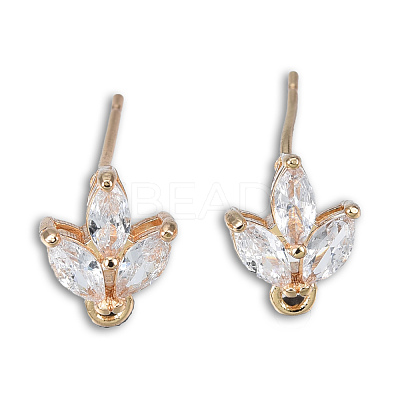 Brass Pave Clear Cubic Zirconia Stud Earring Findings KK-N235-041-1
