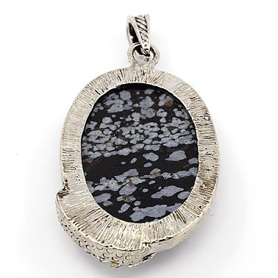 Fashionable Retro Antique Silver Necklace Findings Alloy Gemstone Oval Pendants X-G-M033-01AS-1