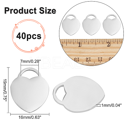 40Pcs 304 Stainless Steel Pendants STAS-DC0007-24-1