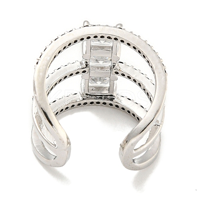 Square Rack Plating Brass Micro Pave Cubic Zirconia Wide Open Cuff Rings for Women RJEW-F162-14P-1