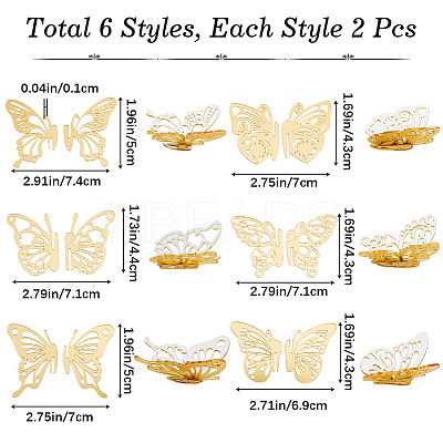 12Pcs 6 Styles Acrylic Mirror Butterfly Cupcake Toppers FIND-CN0001-44-1